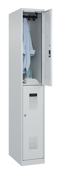 C+P Doppelstöckiger Spind Evolo PLUS, 2 Fächer, 1850x300x500mm, 7035/7035, Zylinderschloss, 049300-10 S10040