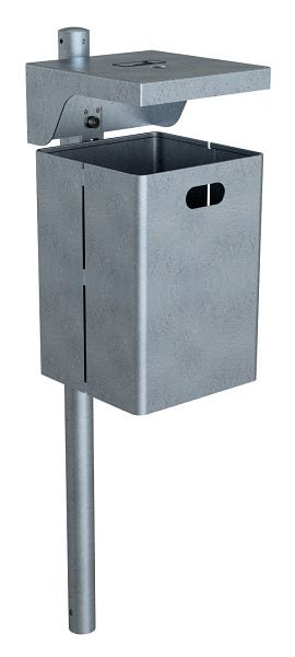 Schake Abfallbehälter -eckig- mit Dach, inklusive Ascher, feuerverzinkt, mit Standpfosten Ø60x1300mm, 4135
