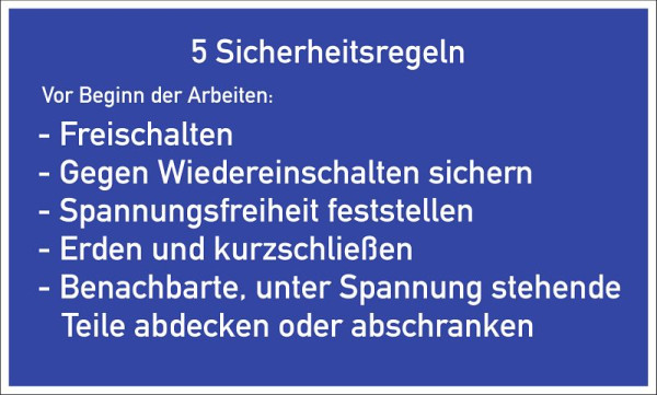 Moedel 5 Sicherheitsregeln, Textschild, Kunststoff, 200x120 mm, 58308