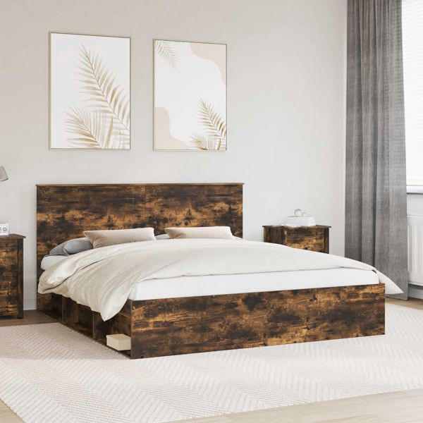 vidaXL Bettrahmen Geräucherte Eiche 180 x 200 cm Massives Kiefernholz, 3409322
