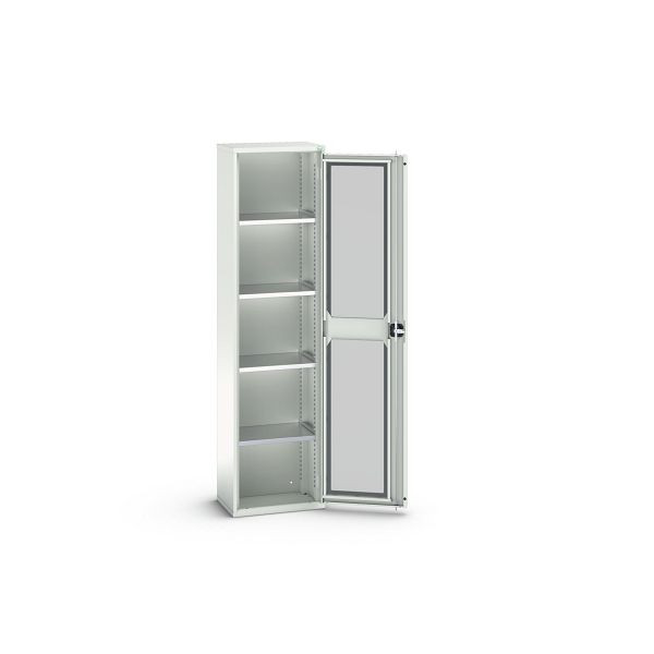 bott verso Flügeltürschrank mit Sichtfenster, mit 4 Fachböden, BxTxH: 525 x 350 x 2000 mm, Lichtgrau / Lichtgrau, 16926073.16