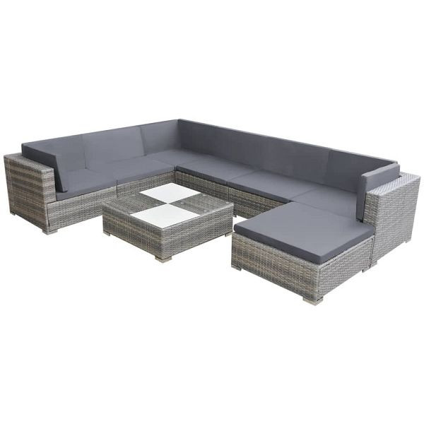 vidaXL 8-teilig Garten-Lounge-Set mit Auflagen Poly Rattan Grau, 42738