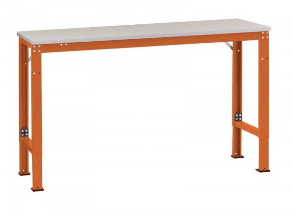 Manuflex Arbeits-Grundtisch UNIVERSAL Spezial mit Melaminplatte, BxTxH = 2000 x 1200 x 722-1022 mm, Rotorange, AU7131.2001