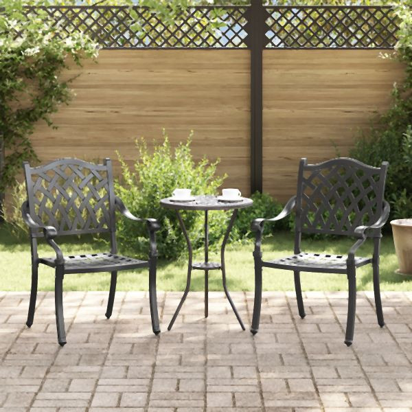 vidaXL Gartenstühle 2 Stück Schwarz Gussaluminium, 42002375
