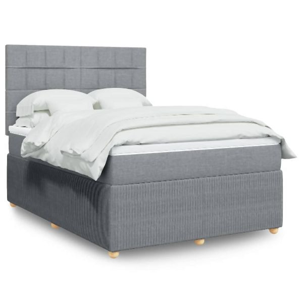 vidaXL Boxspringbett mit Matratze Hellgrau 160x200 cm Stoff, 3292107
