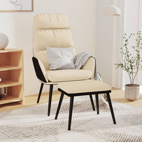 vidaXL Relaxsessel mit Hocker Creme Stoff und Kunstleder, 3097508