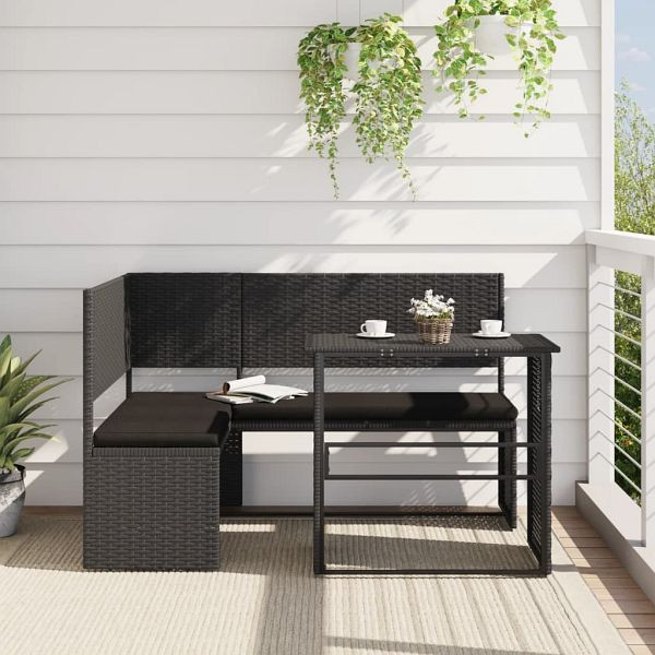 vidaXL Gartensofa in L-Form mit Tisch und Kissen Schwarz Poly Rattan, 362347