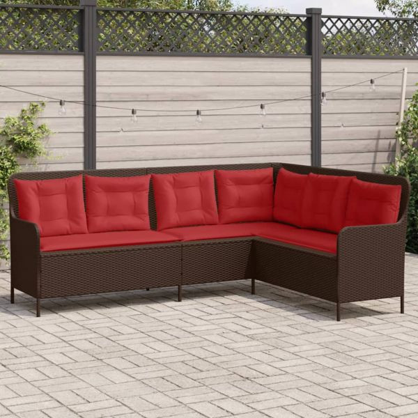 vidaXL Gartensofa mit Kissen L-förmig Braun Polyrattan, 369006