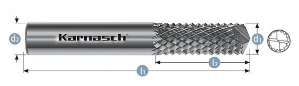 Karnasch Hartmetall-Frässtift unbeschichtet GFK/ CFK d1= 12 / l2= 25 / d2= 12 / l1= 75mm, 116004029