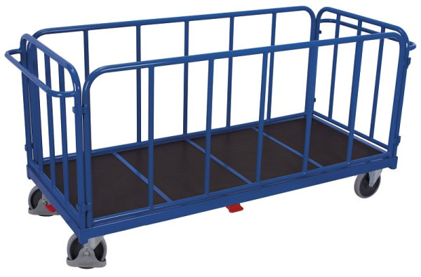 VARIOfit Vierwandwagen mit senkrechten Streben, Ladefläche: 1.305 x 810 mm, RAL 5010 enzianblau, Radsatz: Bereifung aus Gummi, sw-1314