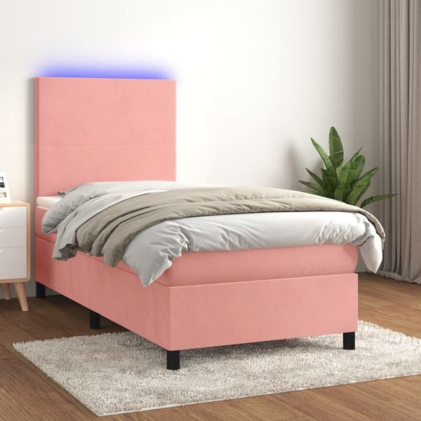 vidaXL Boxspringbett mit Matratze & LED Rosa 80x200 cm Samt, 3135974