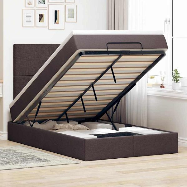 vidaXL Ottoman-Bett mit Matratze Dunkelbraun 120x190 cm Stoff, 3313060