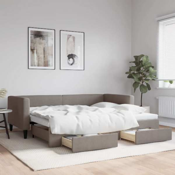 vidaXL Tagesbett Ausziehbar mit Schubladen Taupe 90x200 cm Stoff, 3196617