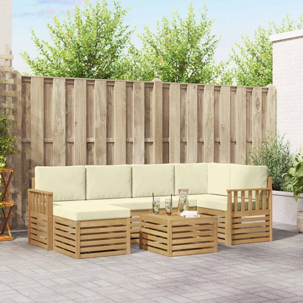 vidaXL Outdoor-Sofagarnitur 7-teilig Weiß und Creme Polyester, 3392145