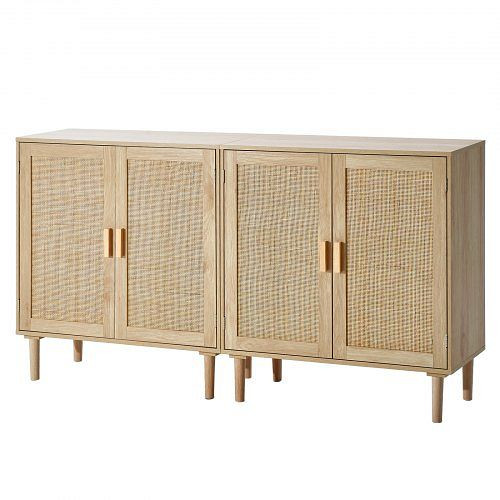 VEVOR Rattanschrank, VE: 2 Stück, mit 4 magnetischen Türen, Sideboard Buffetschrank mit verstellbaren Regalen, TBZSJSM63INCESRUPV0