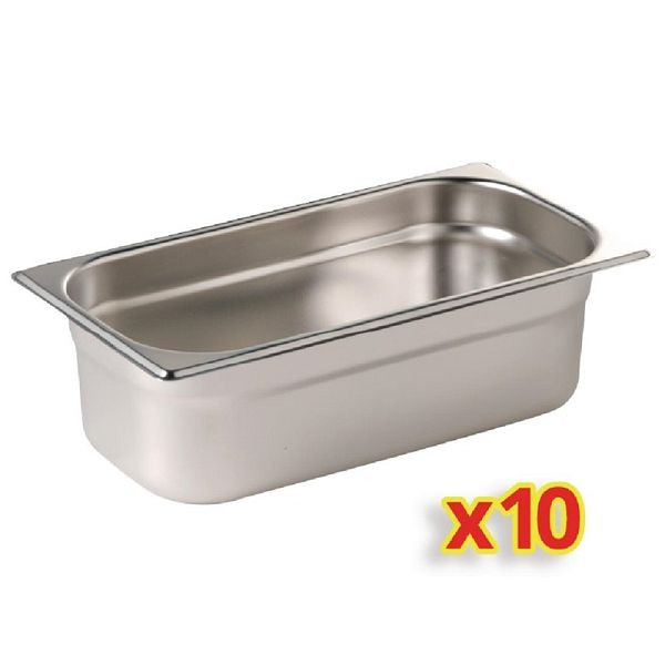 Vogue GN-Behälter Set 10x GN1/4 100mm, Edelstahl, S410, 5050984272530