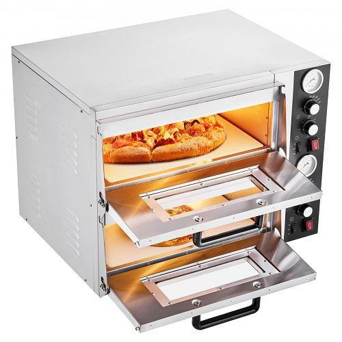 VEVOR elektrischer Pizzaofen 457 mm 2500W, bis 450°C, mit Zeit-/Temperaturregelung & Doppelkammer, multifunktional, FMDRPSLSCSXNJAG46001V2