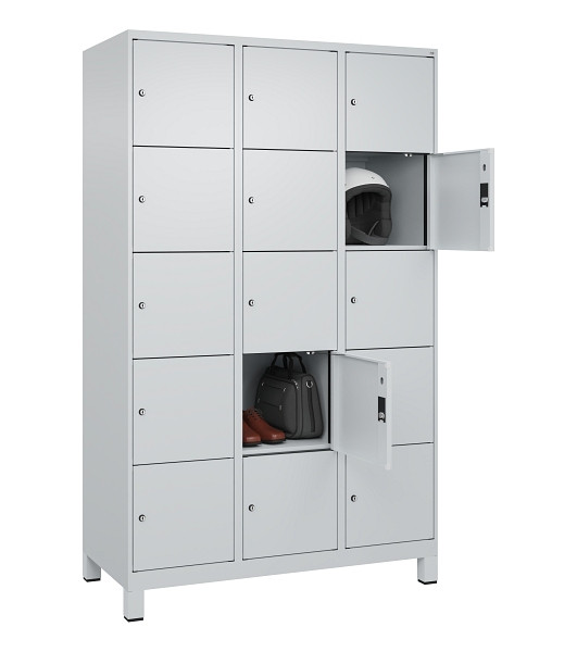 C+P Schließfachschrank Evolo PLUS, mit Füßen, 15 Fächer, 1950x1200x500mm, 7035/7035 Lichtgrau, 049010-325 S10013