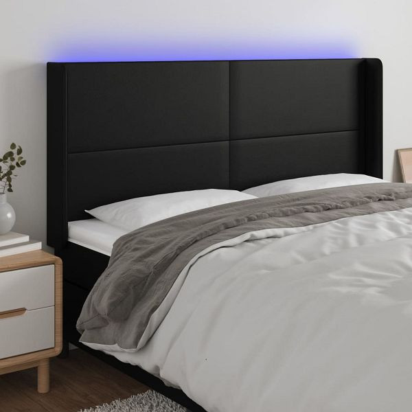 vidaXL LED Kopfteil Schwarz 203x16x118/128 cm Kunstleder, 3123876