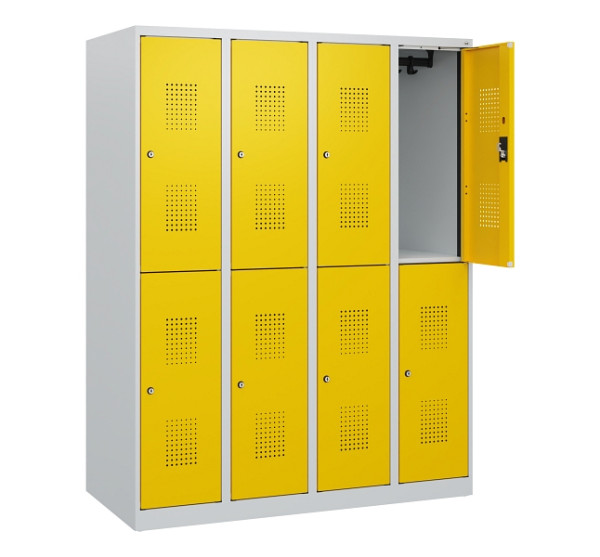 C+P Doppelstöckiger Spind Evolo PLUS, 8 Fächer, 1530x1200x500mm, 7035/1023, Zylinderschloss, 0493005-40 S10020
