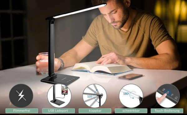 monzana LED Tischlampe Cataleya, USB Ladeanschluss, 107704