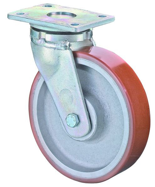 BS Rollen Schwerlastrolle, Rad-Breite 50 mm, Rad-Ø 200 mm, Tragfähigkeit 1000 kg, Guss-Polyurethan 95 Shore A, RadGuss, Kugellager, RR100.C10.200