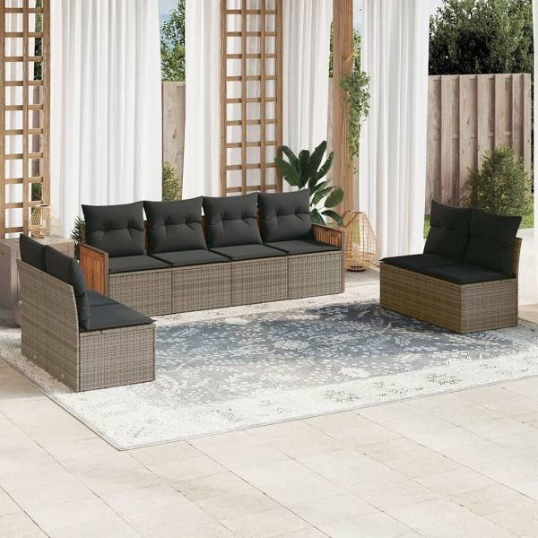 vidaXL 8-teilig Garten-Sofagarnitur mit Kissen Grau Poly Rattan, 3227572