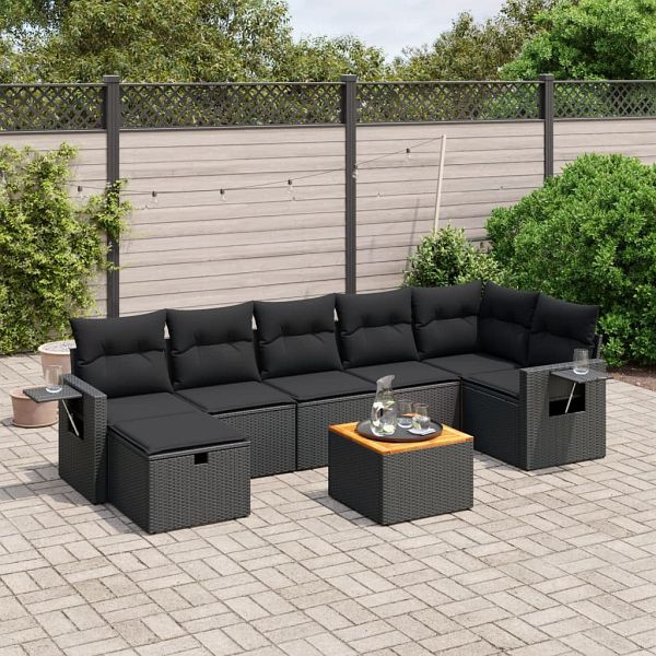 vidaXL 8-teilig Garten-Sofagarnitur mit Kissen Schwarz Poly Rattan, 3264954