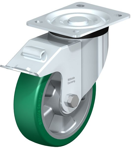 Blickle L-ALST 160K-FI Stahlblech-Lenkrolle, mittelschwere Ausführung, mit Anschraubplatte & Feststeller, Blickle Softhane®, Grün, 579391