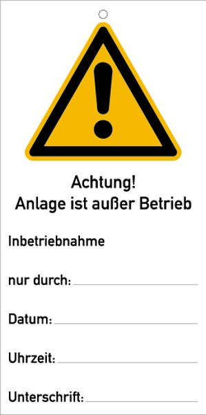 Schilder Klar Anlage ist außer Betrieb, 75x150x1.5 mm Kunststoff, 7129/79