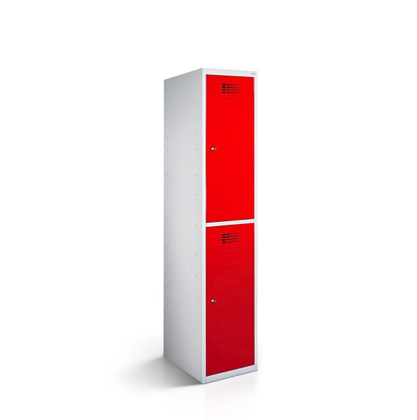 Rotstahl Garderobenschrank, 2 Abteile, Abteilbreite 40 cm, BASIC, kurzer Sockel, Verkehrsrot, 1211-010200-0401112-7035-3020BasicZYL