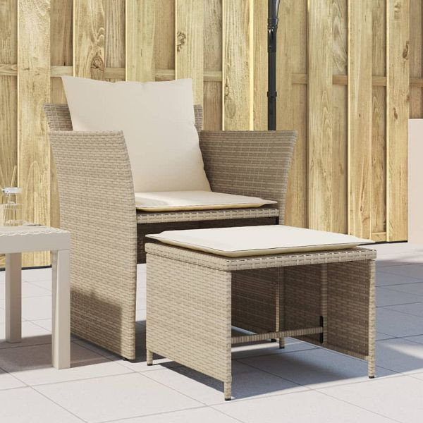 vidaXL Gartenstuhl mit Fußhocker Beige Poly Rattan, 368620