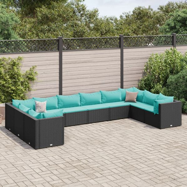 vidaXL 10-teilig Garten-Lounge-Set mit Kissen Schwarz Poly Rattan, 3308284