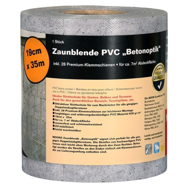 NOOR Sichtschutzstreifen Betonoptik 19cm x 35m 630gr/m, 15512BET