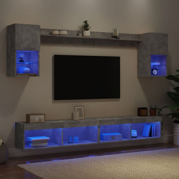 vidaXL 6-teilig Wohnwand mit LED-Beleuchtung Betongrau Holzwerkstoff, 3216689