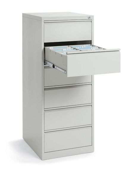 Deskin Karteikartenschrank DIN A5, 6 Schübe, Stahl, doppelbahnig, Lichtgrau RAL 7035, H 1320 x B 530 x T 620 mm, 280730