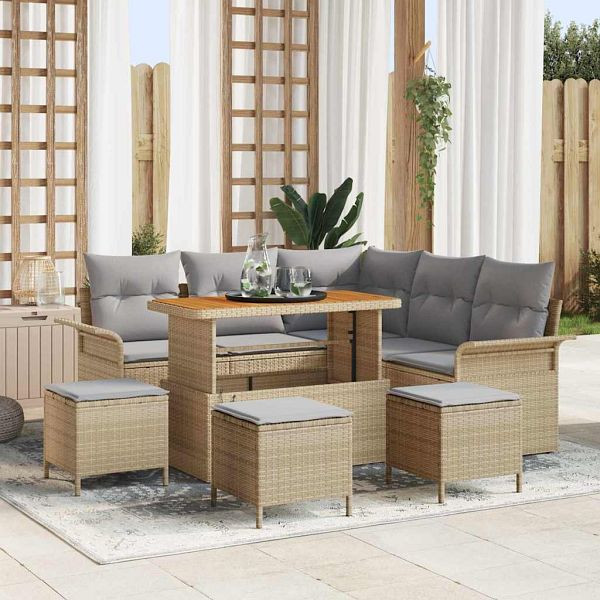 vidaXL Garten-Sofa-Set 9-teilig Beige Poly-Rattan, 3362142