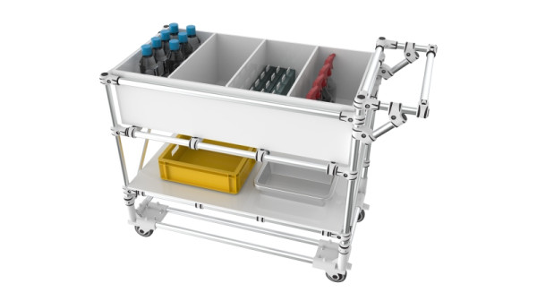 TRILOGIQ 2-stöckiger Handwagen mit Gefache, 1200 x 600 x 1020 mm, 109-4
