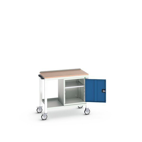 bott verso mobiler Beistelltisch, mit Unterbauschrank und Multiplex-Platte, BxTxH: 1000 x 600 x 930 mm, Lichtgrau / Enzianblau, 16922803.11