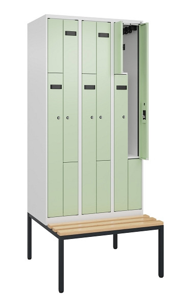 C+P Z-Spind Evolo PLUS, 6 Fächer, 2120x900x815mm, 9016/6019, Zylinderschloss, Material Sitzfläche Buche-Hartholz, Sitzbank, 0490537-306 S10046