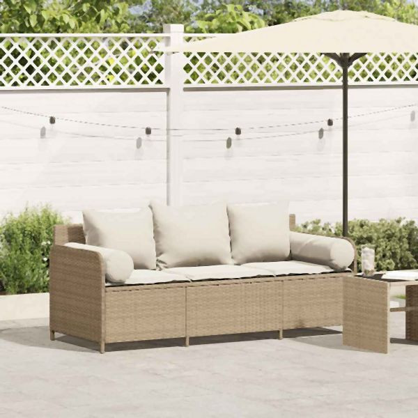 vidaXL Gartensofa mit Kissen 3-Sitzer Beige Poly Rattan, 4104176