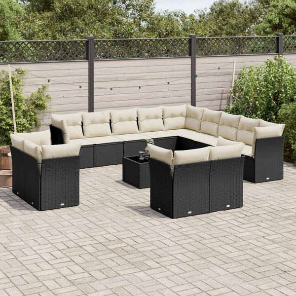 vidaXL 14-teilig Garten-Sofagarnitur mit Kissen Schwarz Poly Rattan, 3218556
