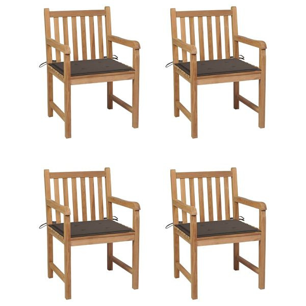 vidaXL Gartenstühle 4 Stück mit Taupe Kissen Massivholz Teak, 3073012
