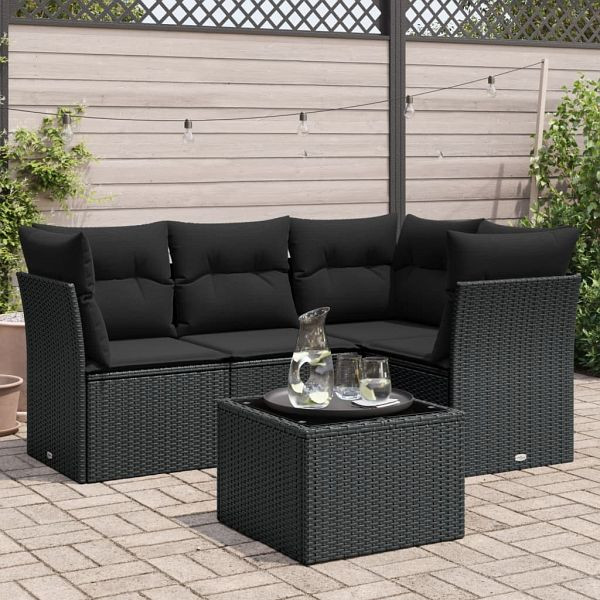 vidaXL 5-teilig Garten-Sofagarnitur mit Kissen Schwarz Poly Rattan, 3249424