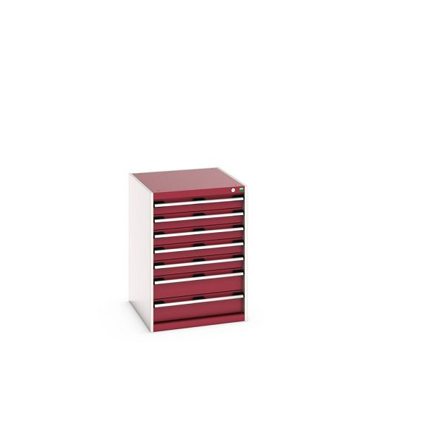 bott cubio Schubladenschrank bestückt, mit 7 Schubladen, BxTxH: 650x750x900mm, RAL 7035/3004, Purpurrot, 40027090.24V