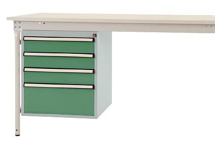 Manuflex Gehäuse-Unterbau stationär, Nutzhöhe 500 mm mit 4 Schubfächer, für Tischtiefe 800 mm, Resedagrün, ZB4802.6011