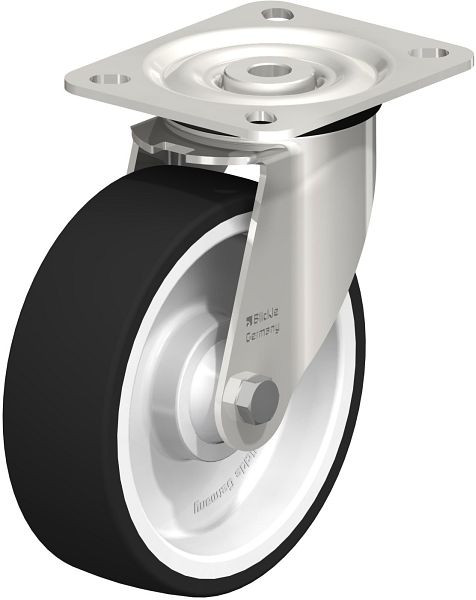 Blickle LX-POTH 125KD Edelstahl-Lenkrolle, mittelschwere Ausführung, mit Anschraubplatte, Thermoplastisches Polyurethan, Grau, 761554