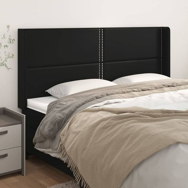 vidaXL Kopfteil mit Ohren Schwarz 203x16x118/128 cm Kunstleder, 3119548