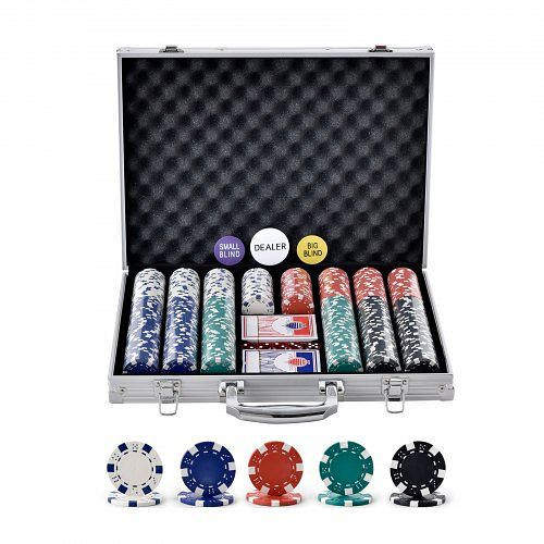 VEVOR Pokerchip-Set, 500-teiliges, mit Alu-Pokerkoffer, Karten, Knöpfe und Würfel, Komplett Set, PKCMTZPS500GC0EKUV0