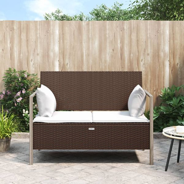 vidaXL Gartenbank 2-Sitzer mit Kissen Braun Poly Rattan, 364113